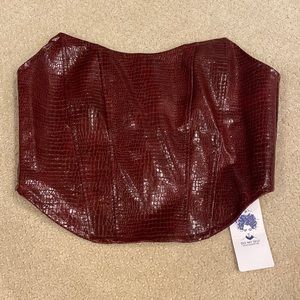 Burgundy leather snakeskin crop top